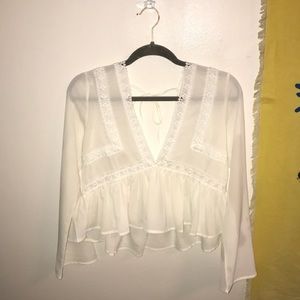 NWOT Deep V White Blouse with White Trim